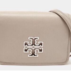 Tory Burch Taupe Leather Crossbody with Logo Plaque